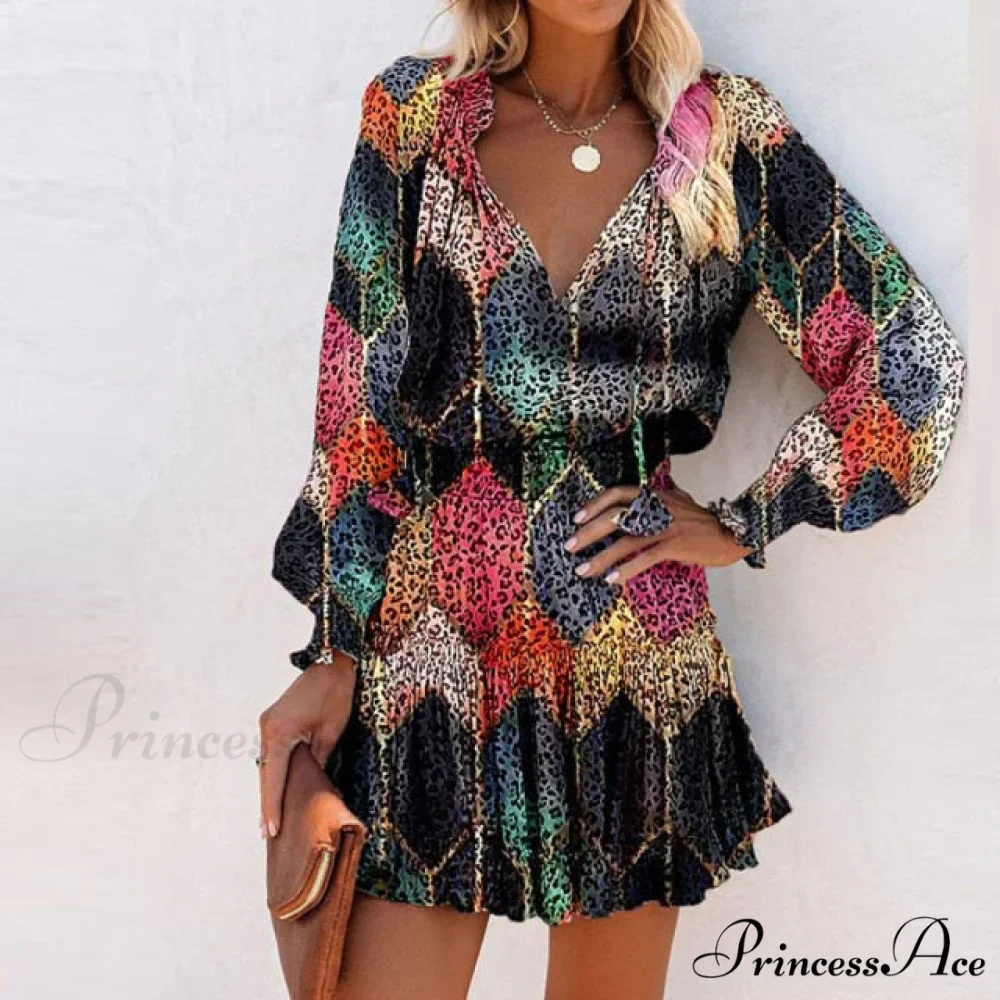 Elegant V-Neck Drawstring Ruffle Mini Dresses - Image 4