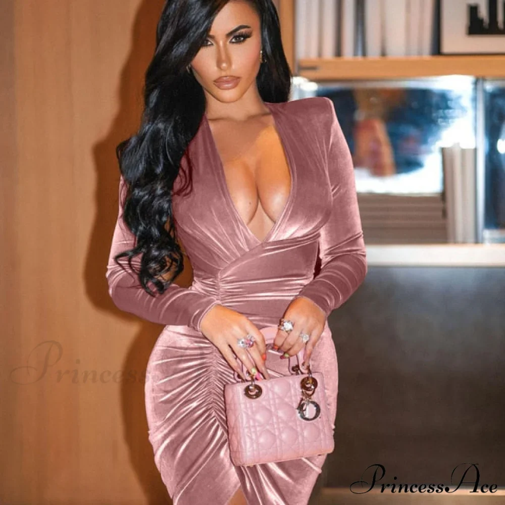 Long Sleeve Velvet Mini Elegant Party Dresses - Image 3
