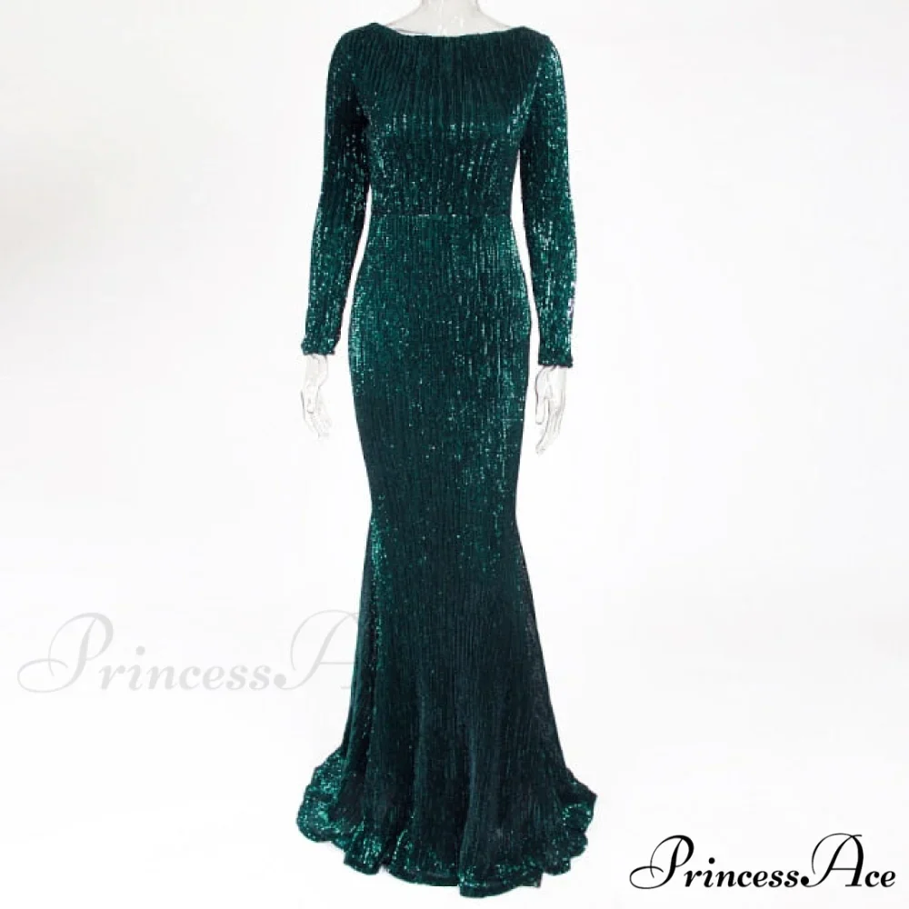 Elegant O Neck Long Sleeve Sequin Maxi Dress - Image 2