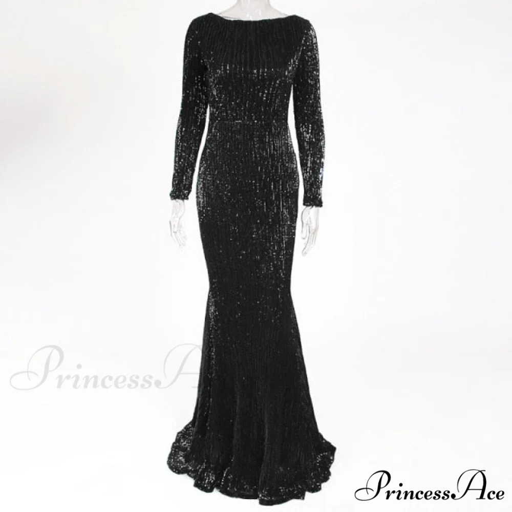 Elegant O Neck Long Sleeve Sequin Maxi Dress - Image 3