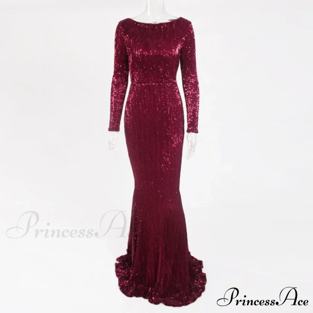 Elegant O Neck Long Sleeve Sequin Maxi Dress - Image 4
