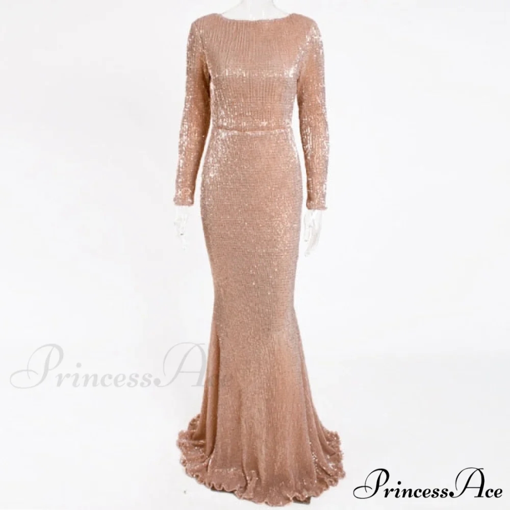 Elegant O Neck Long Sleeve Sequin Maxi Dress - Image 5