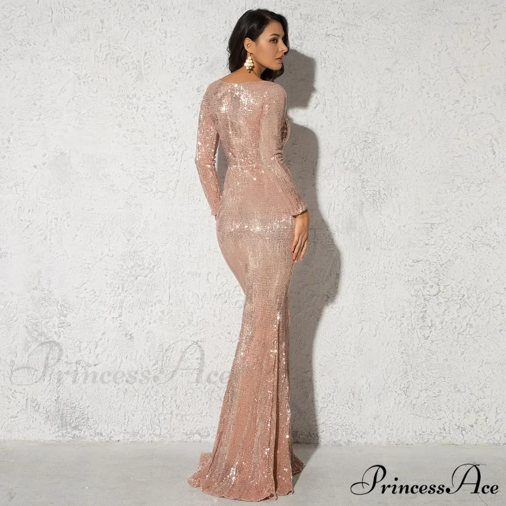 Elegant O Neck Long Sleeve Sequin Maxi Dress - Image 6