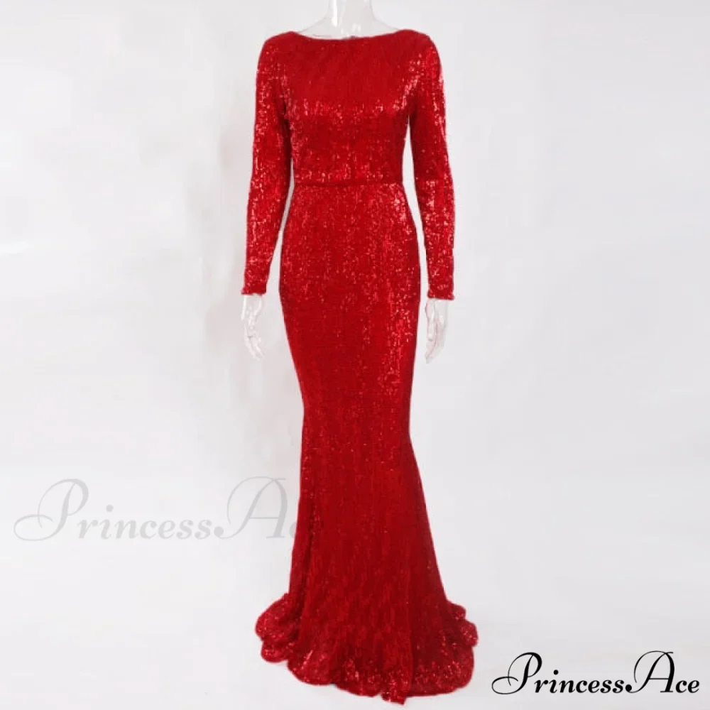 Elegant O Neck Long Sleeve Sequin Maxi Dress - Image 7