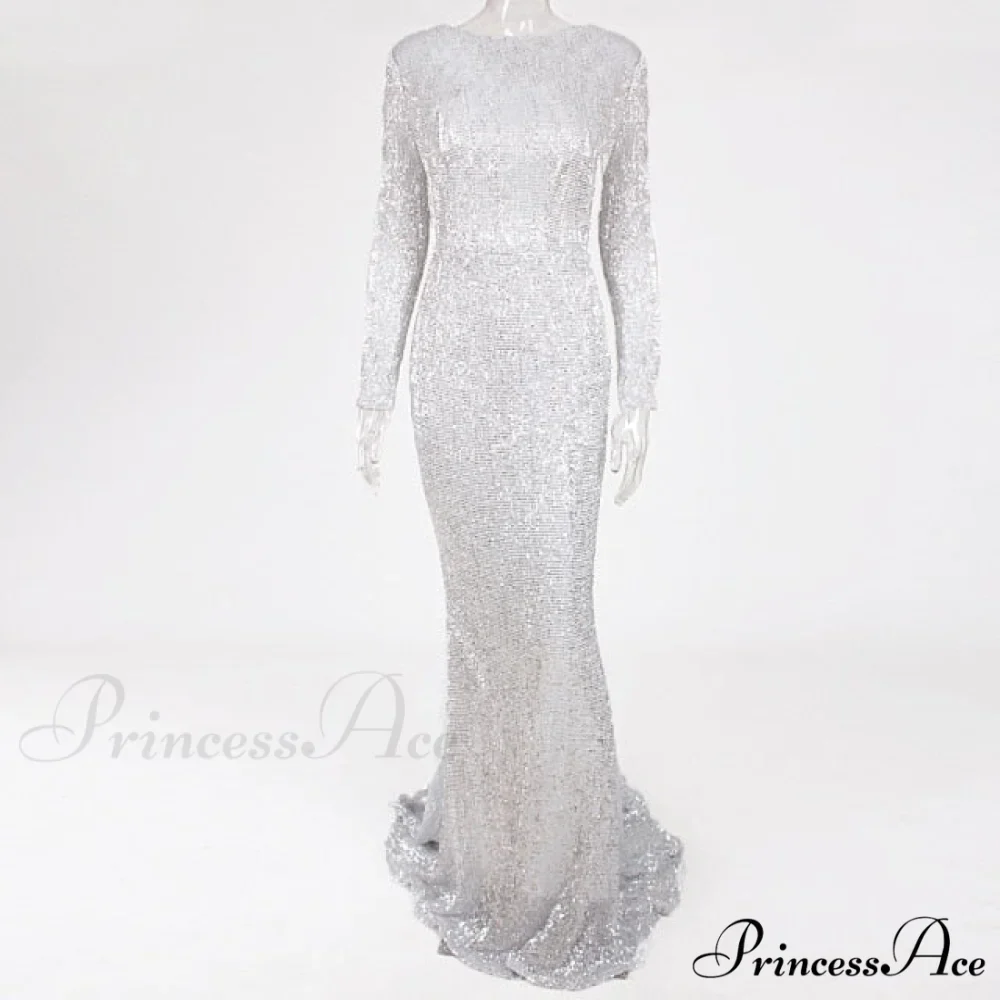 Elegant O Neck Long Sleeve Sequin Maxi Dress - Image 8