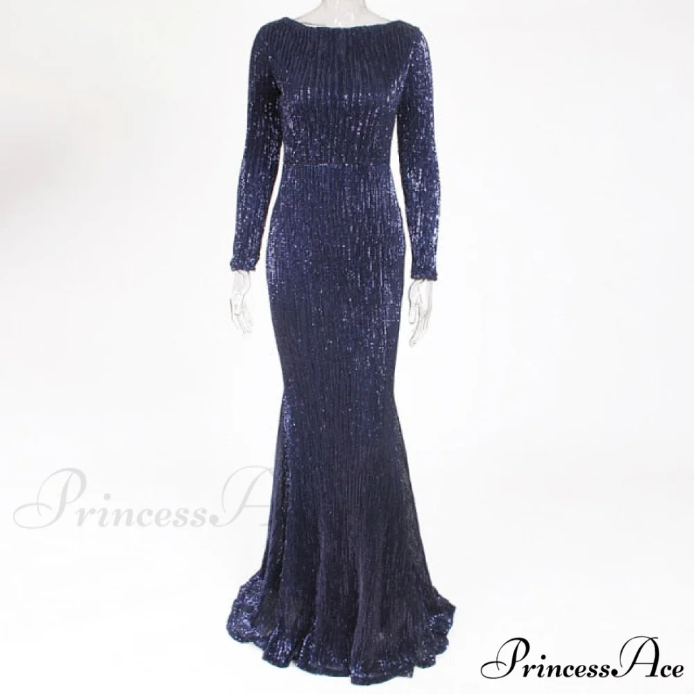Elegant O Neck Long Sleeve Sequin Maxi Dress - Image 9