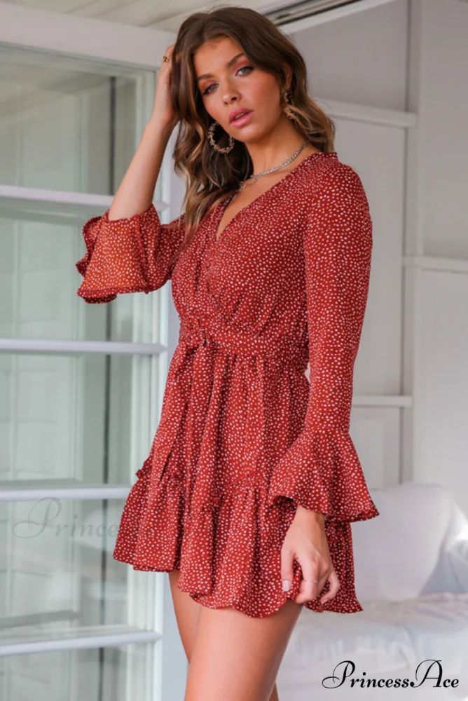 Long Sleeve Sexy Flower Printed Mini Dresses - Image 9