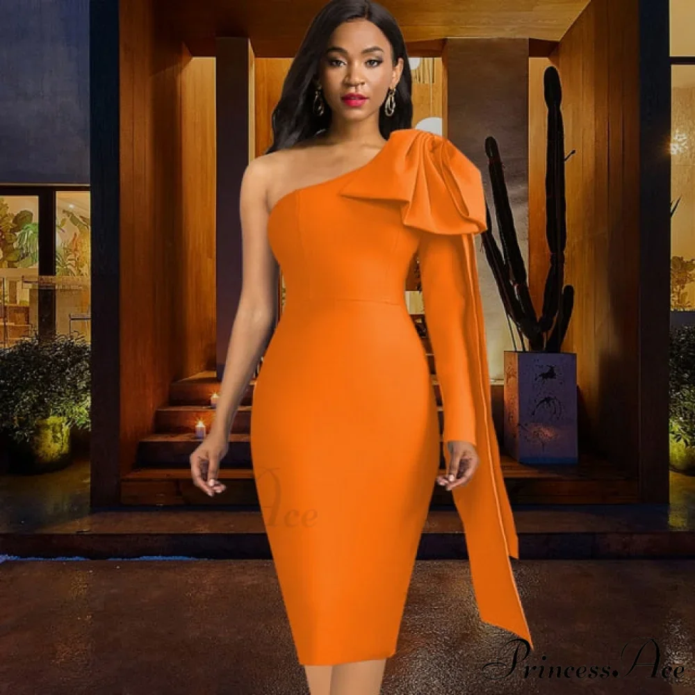 One Shoulder Elegant Bodycon Midi Dress - Image 2