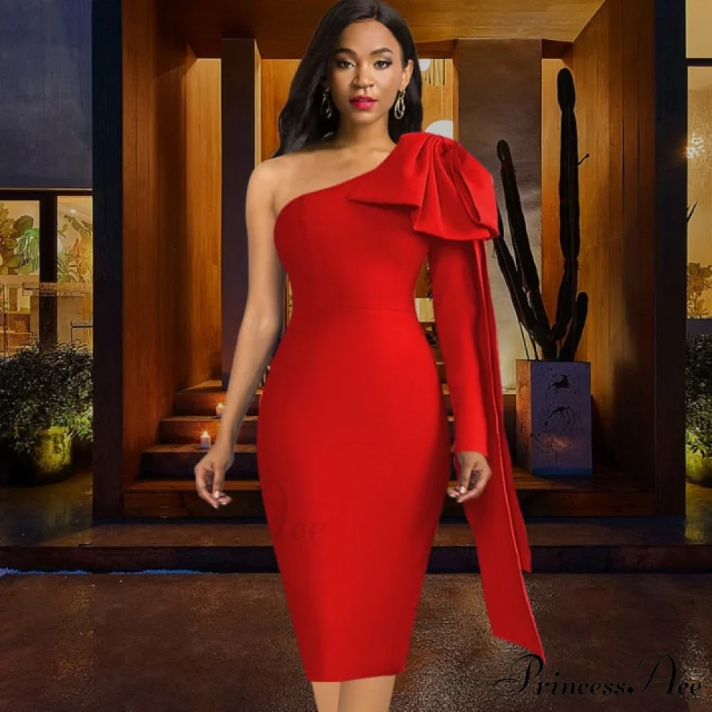 One Shoulder Elegant Bodycon Midi Dress - Image 4