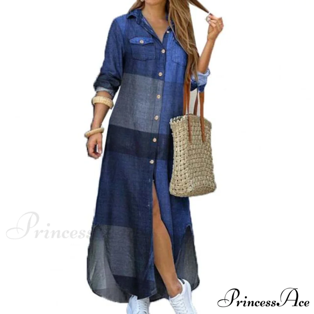 Single-breasted Long Sleeve Printed Loose Shirt Dress - Image 6