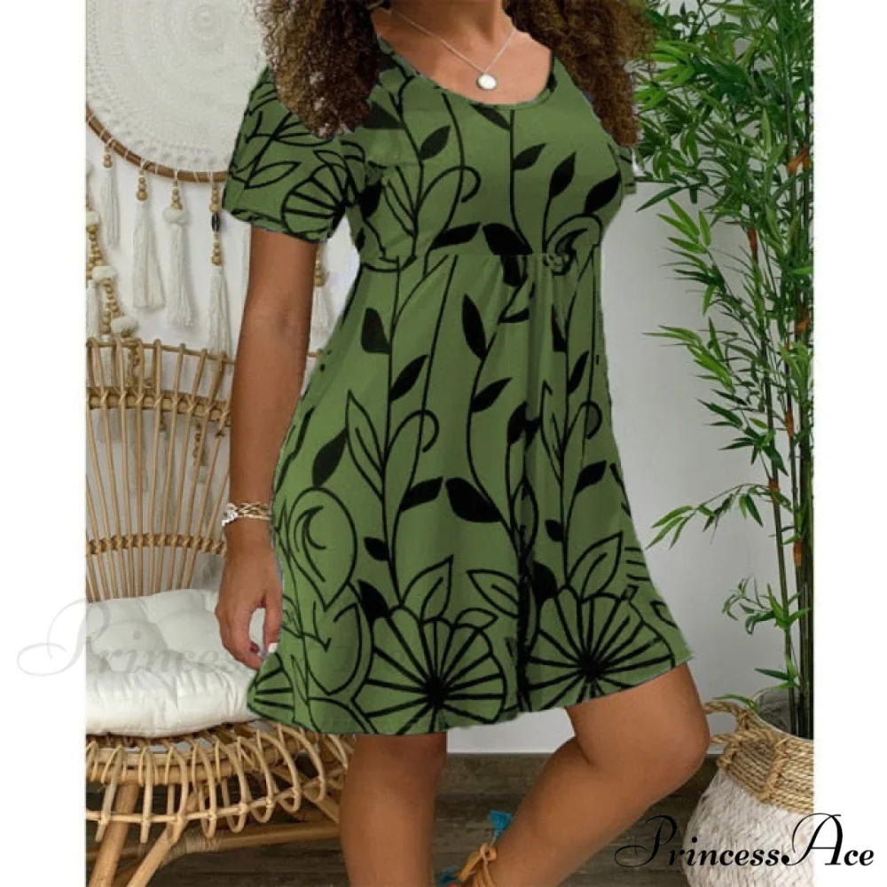 Casual Short Sleeve O-Neck Print A-line Dress - Image 2