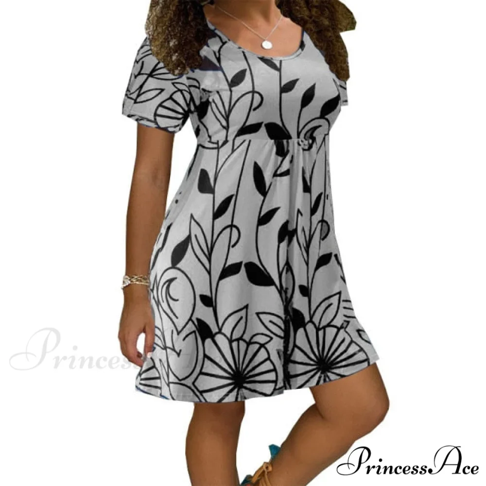 Casual Short Sleeve O-Neck Print A-line Dress - Image 3