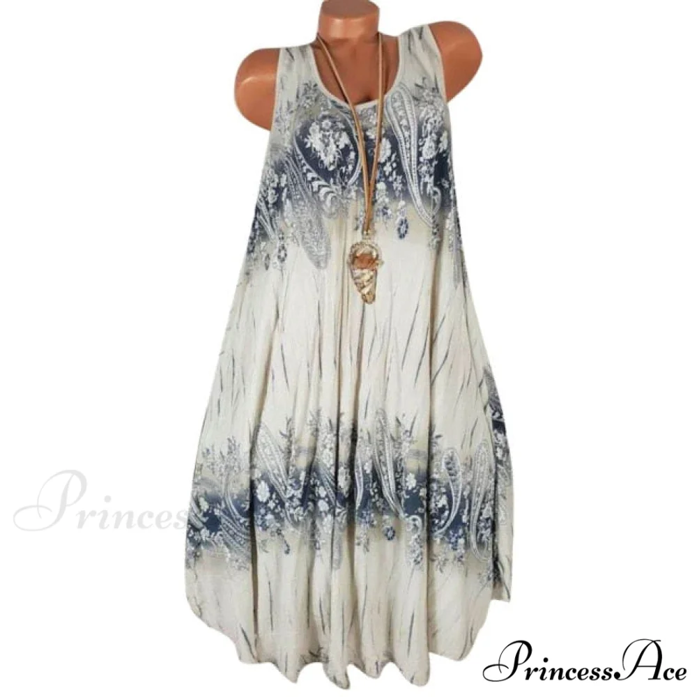 Flower Print Sleeveless Round Neck Loose Shift Dress - Image 3