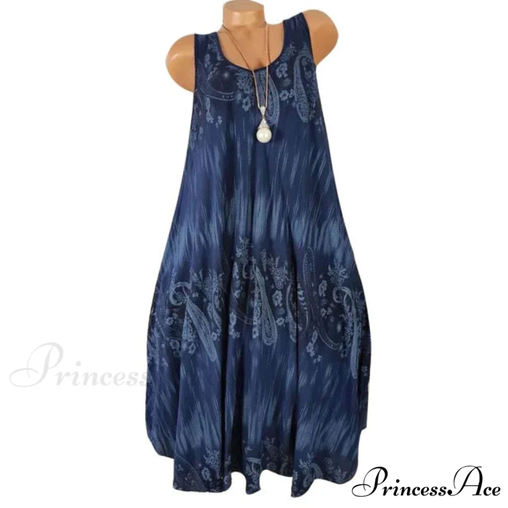 Flower Print Sleeveless Round Neck Loose Shift Dress - Image 4