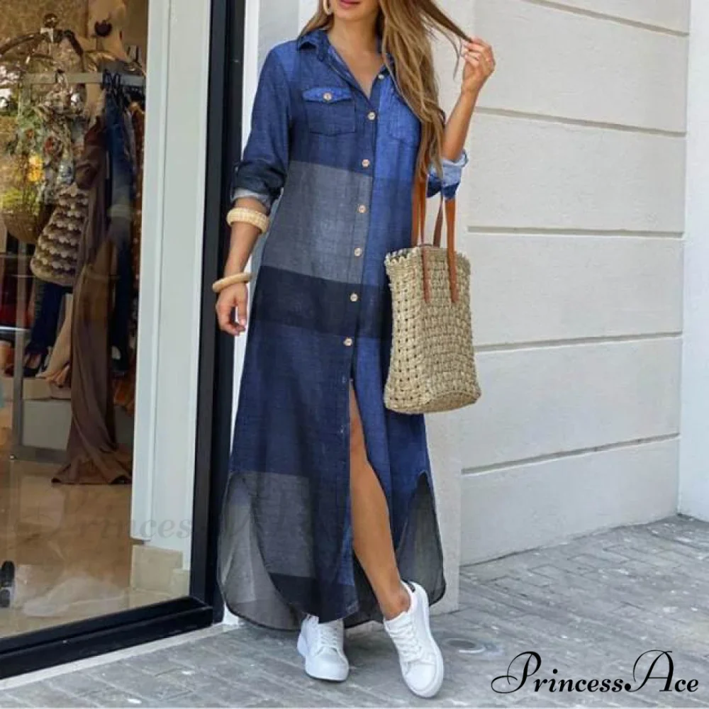 Long Sleeves Shirt Casual Plaid Vestidos Dress - Image 3