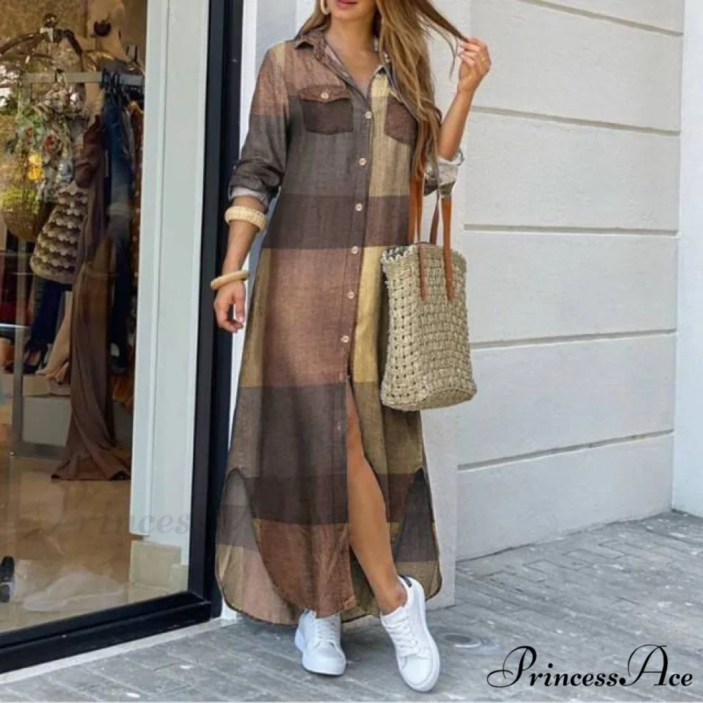 Long Sleeves Shirt Casual Plaid Vestidos Dress - Image 4