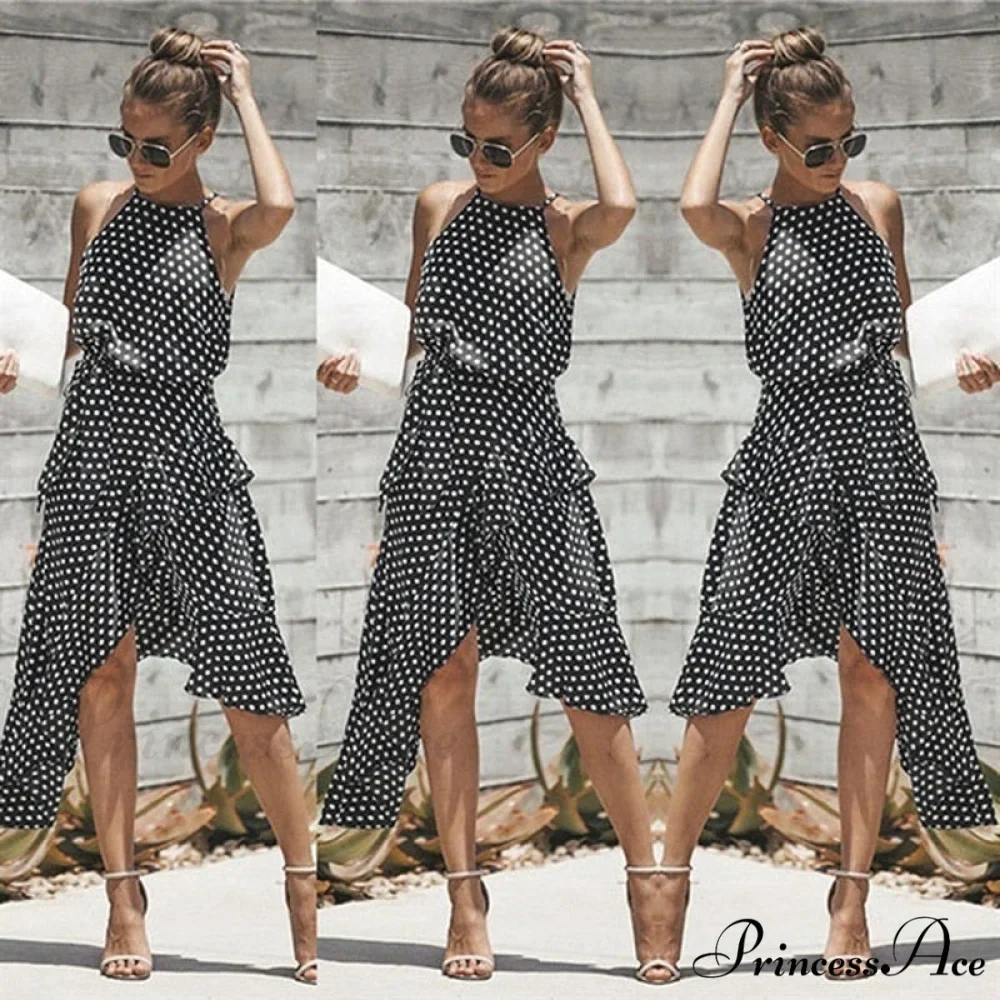 Ruffles Halter Irregular Lace Up Dress - Image 2