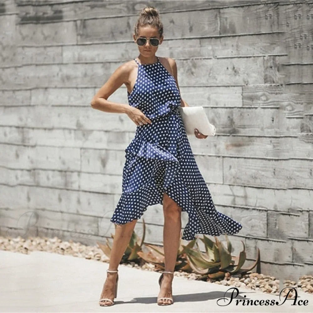 Ruffles Halter Irregular Lace Up Dress - Image 7
