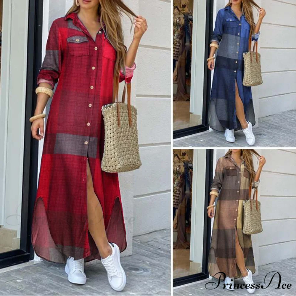 Checked Plaid Robe Maxi Beach Dress - Image 2