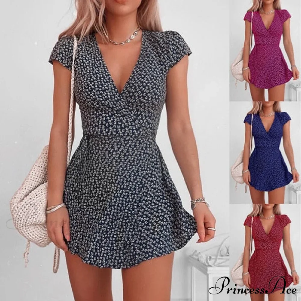 Short Sleeve Sexy V-neck Dresses - Image 2