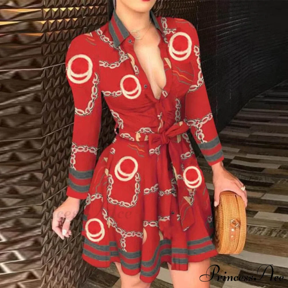 Elegant Turn-down Collar Long Sleeve Party Dresses - Image 2
