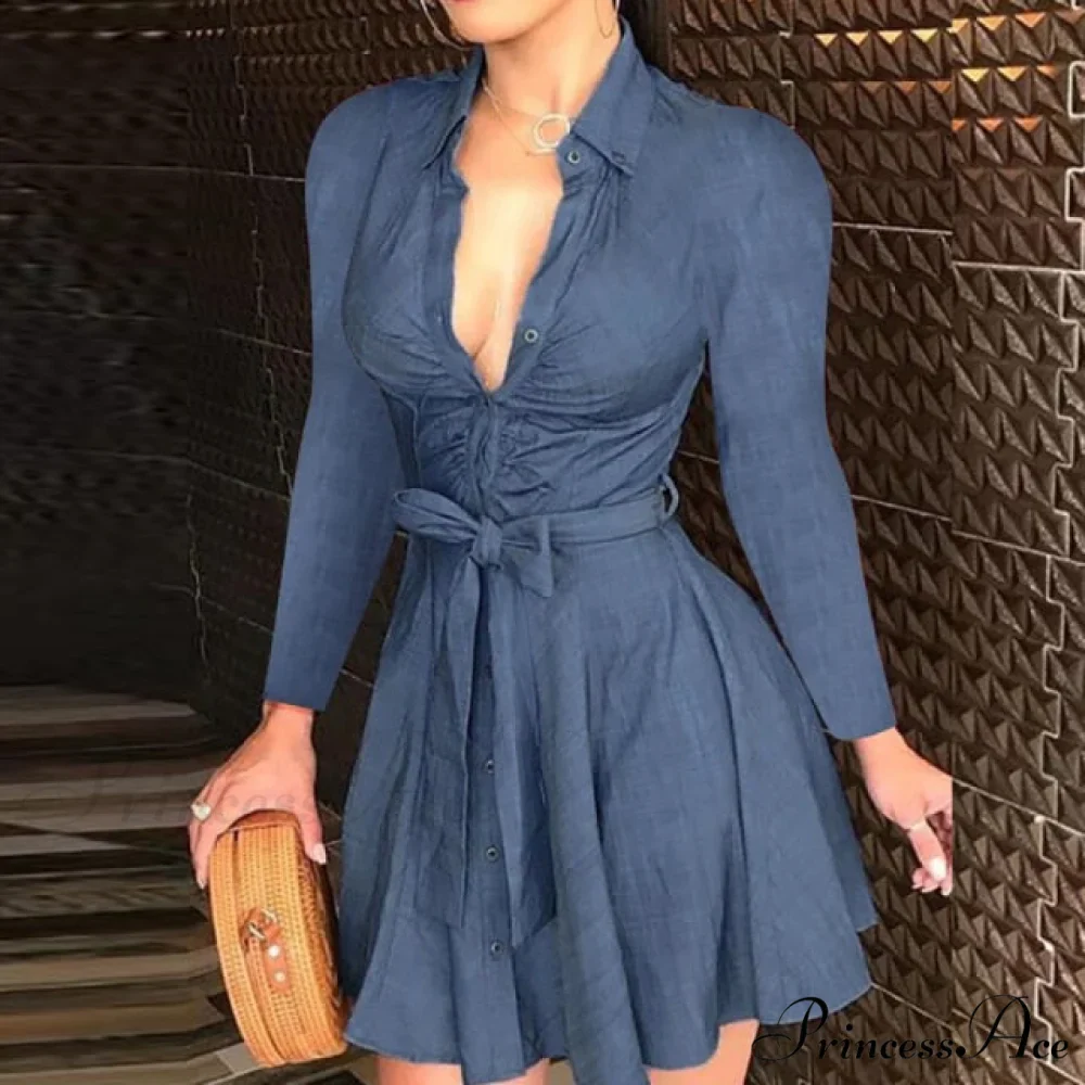 Elegant Turn-down Collar Long Sleeve Party Dresses - Image 9
