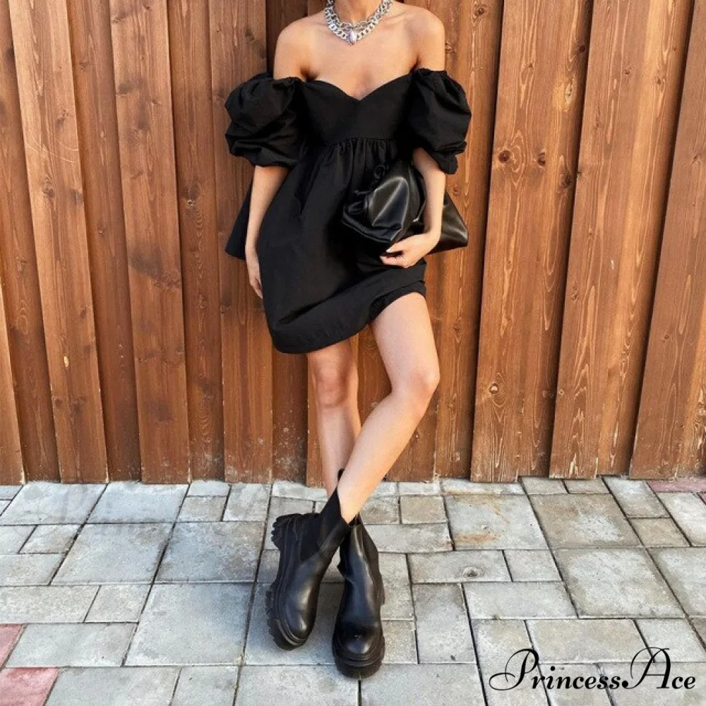 Elegant Square Collar Puff Short Sleeve Party Dress - Image 2