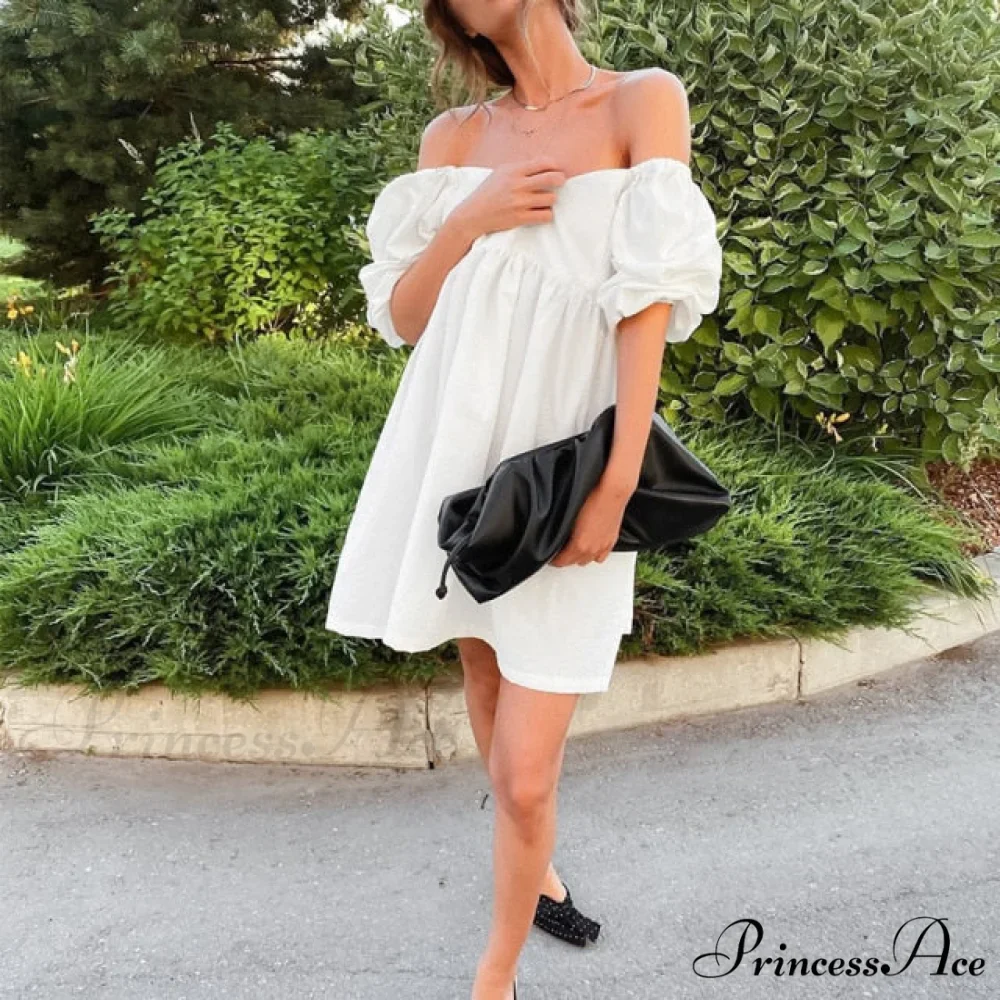 Elegant Square Collar Puff Short Sleeve Party Dress - Image 3