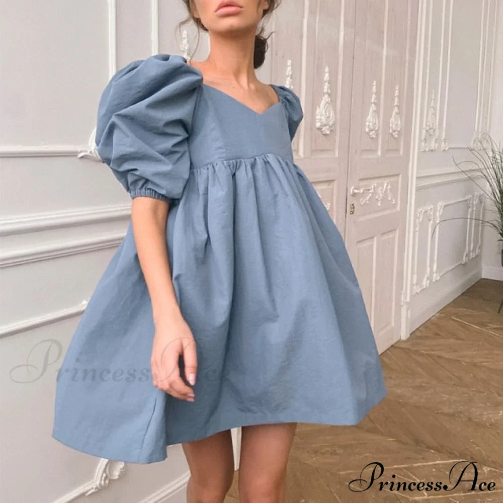 Elegant Square Collar Puff Short Sleeve Party Dress - Image 4