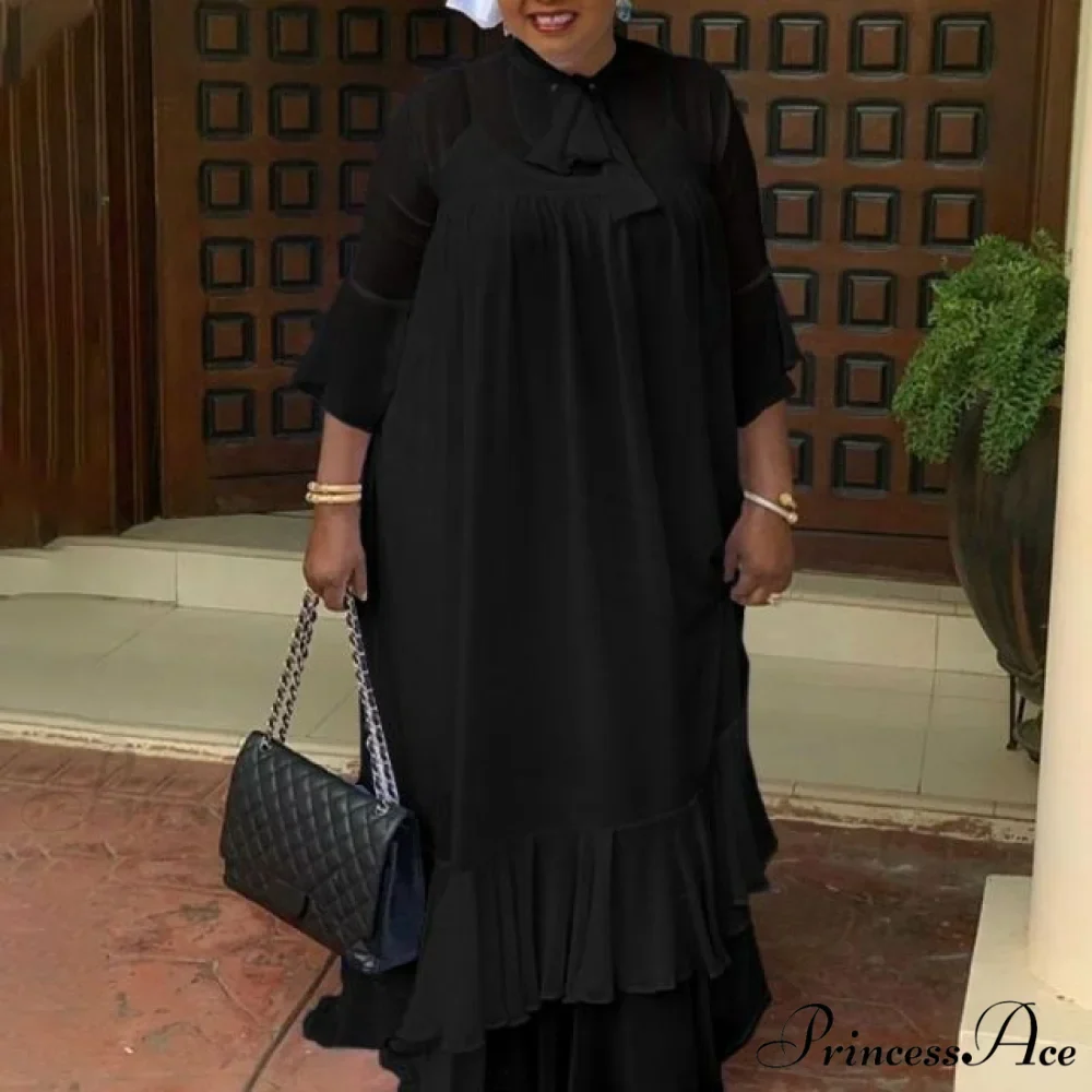 Flare Sleeve Pleated Ruffled Long Maxi Dress - Image 3