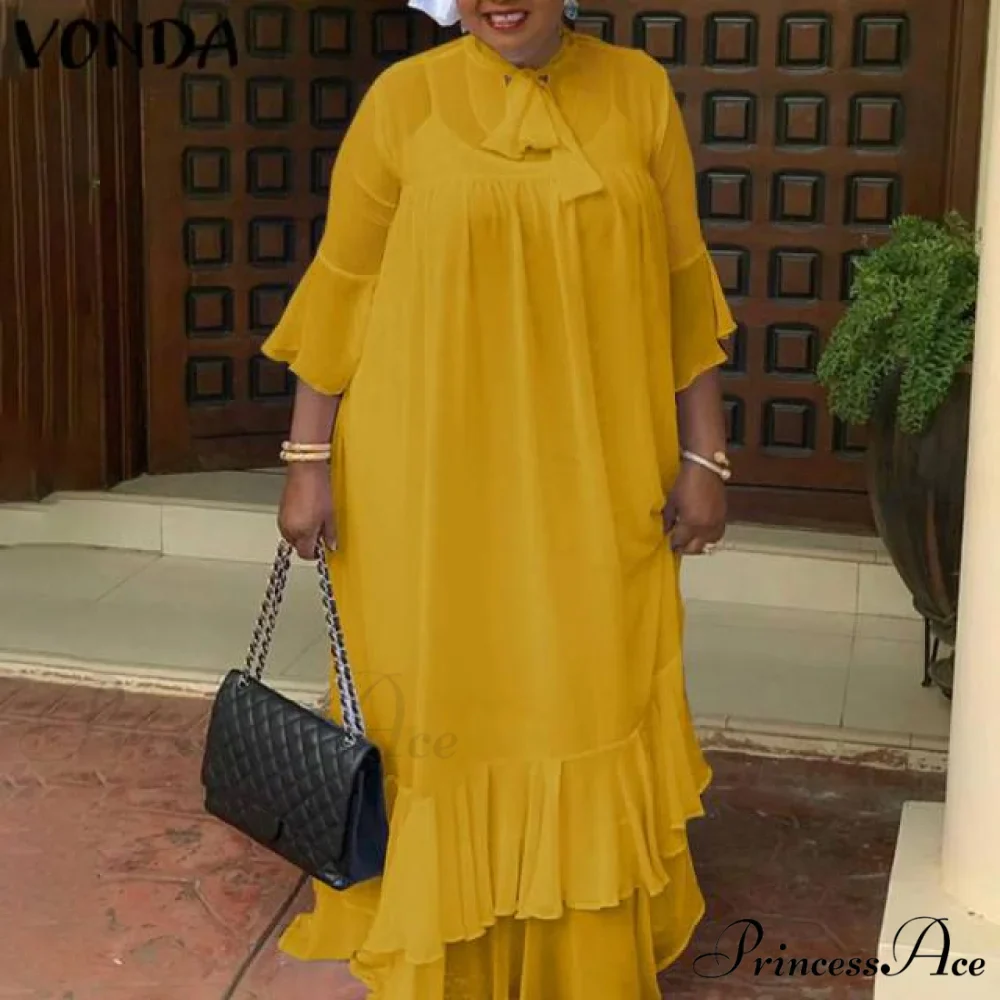 Flare Sleeve Pleated Ruffled Long Maxi Dress - Image 4