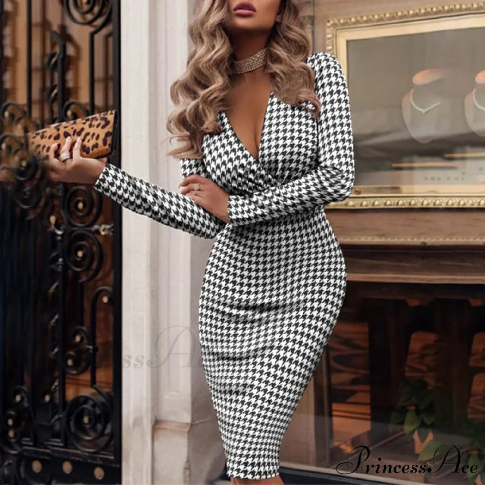 Fashion Print Sexy V-neck Slim Pencil Dresses - Image 2