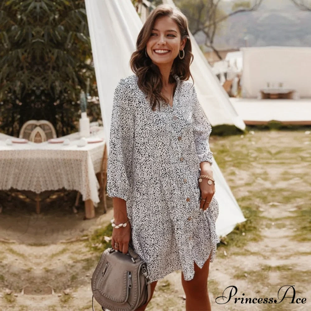 Print Mini V-neck Three Quarter Sleeve Dress - Image 2