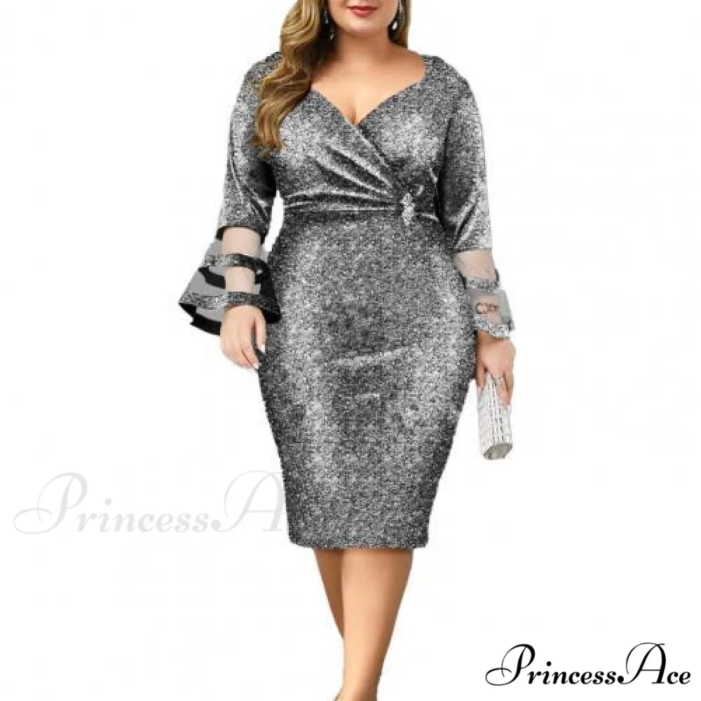 Elegant Sexy V Neck Bright Silk Mesh Party Dress - Image 5