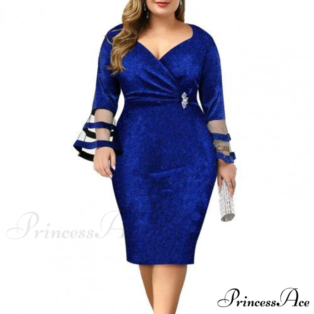 Elegant Sexy V Neck Bright Silk Mesh Party Dress - Image 6