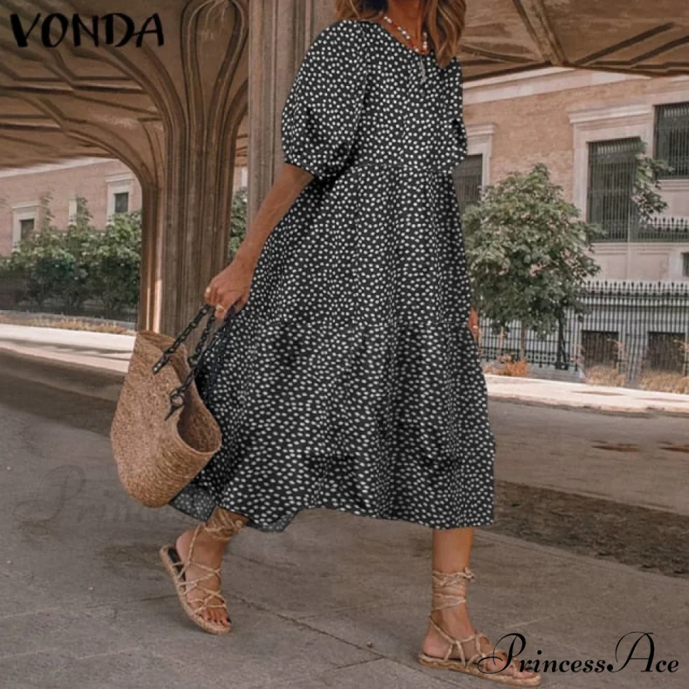 Short Sleeve Vintage Plaid Printed Sundress - Image 10