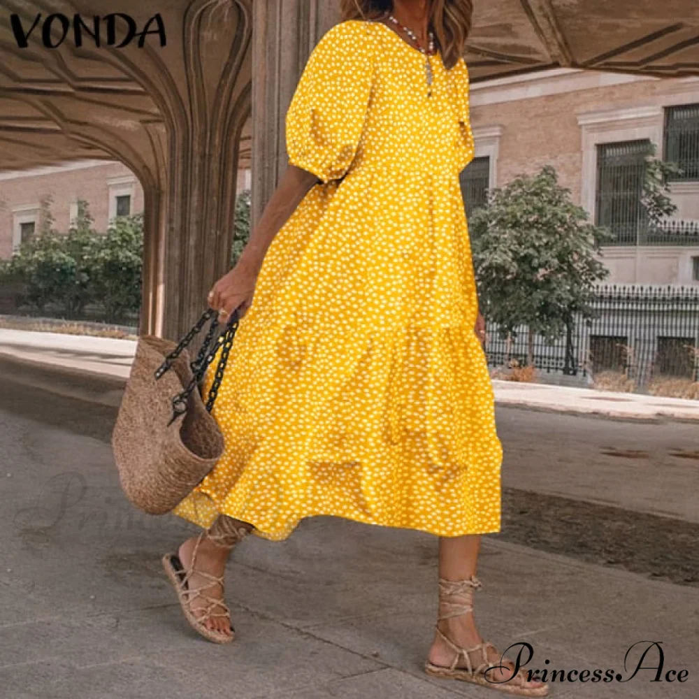 Short Sleeve Vintage Plaid Printed Sundress - Image 3