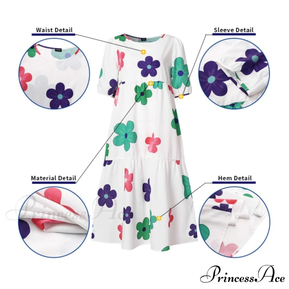 Short Sleeve Vintage Plaid Printed Sundress - Image 7