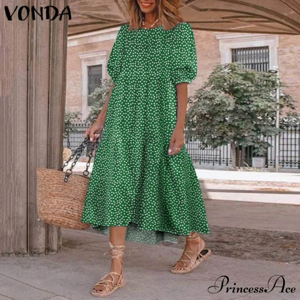 Short Sleeve Vintage Plaid Printed Sundress - Image 8