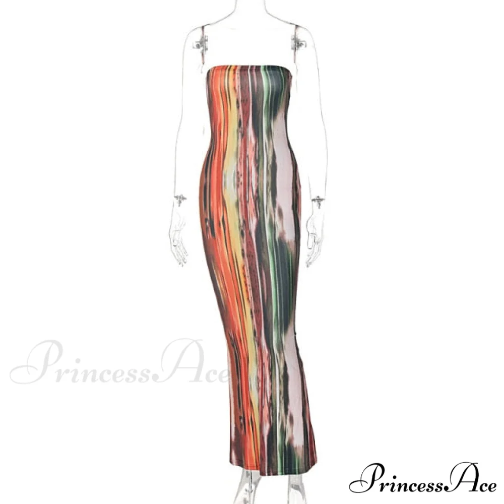 Colorful Strapless Maxi Bodycon Dress - Image 2