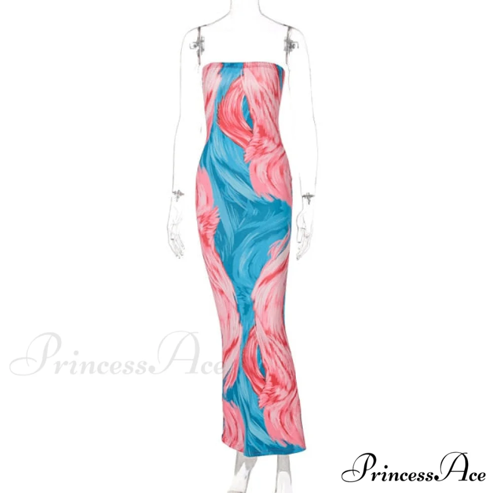 Colorful Strapless Maxi Bodycon Dress - Image 3