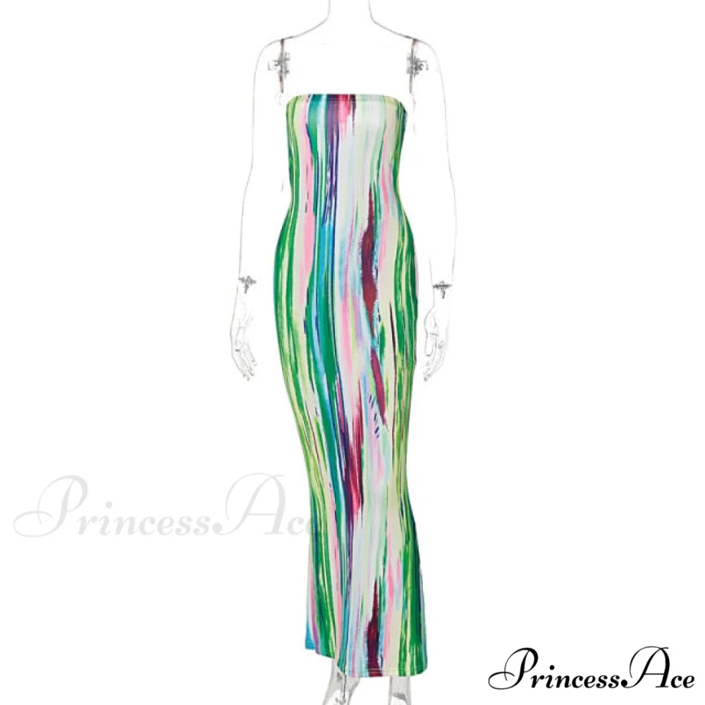Colorful Strapless Maxi Bodycon Dress - Image 5