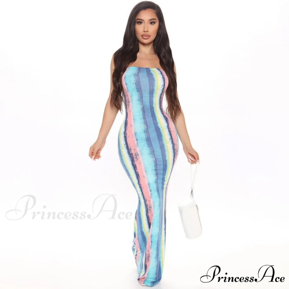 Colorful Strapless Maxi Bodycon Dress - Image 8