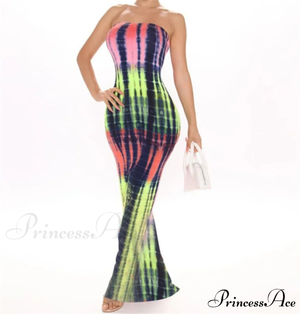 Colorful Strapless Maxi Bodycon Dress - Image 9