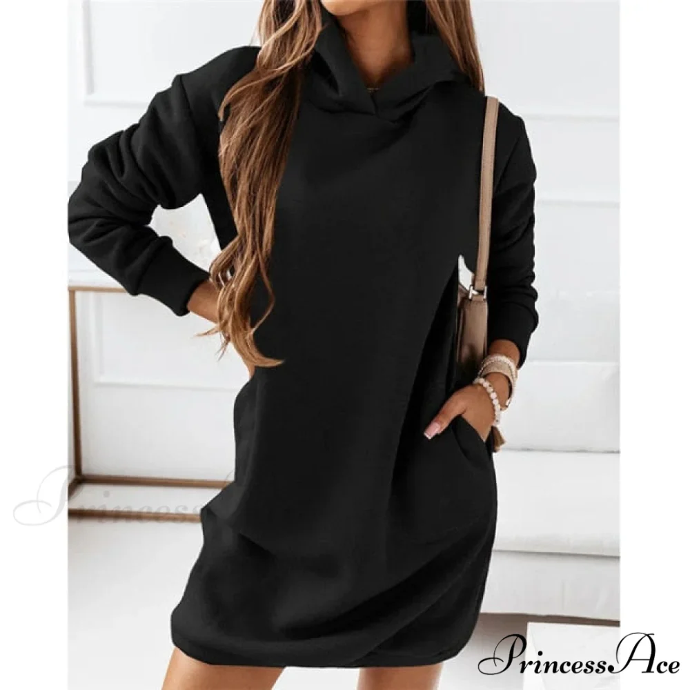 Casual Plus Size Solid Color Hooded Fashion Dresses - Image 3