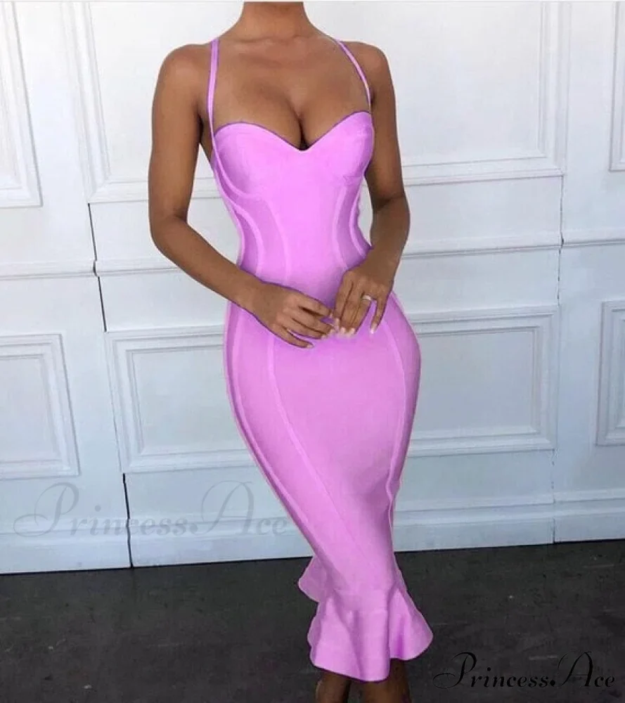 Pink Yellow Knee Length Rayon Bandage Dress - Image 3