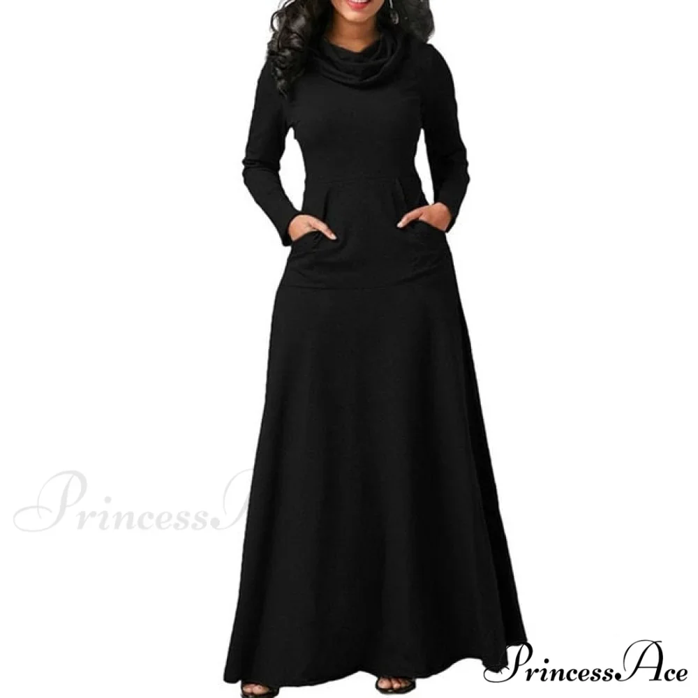 Warm High Collar Women Long-sleeved Dress - Image 2