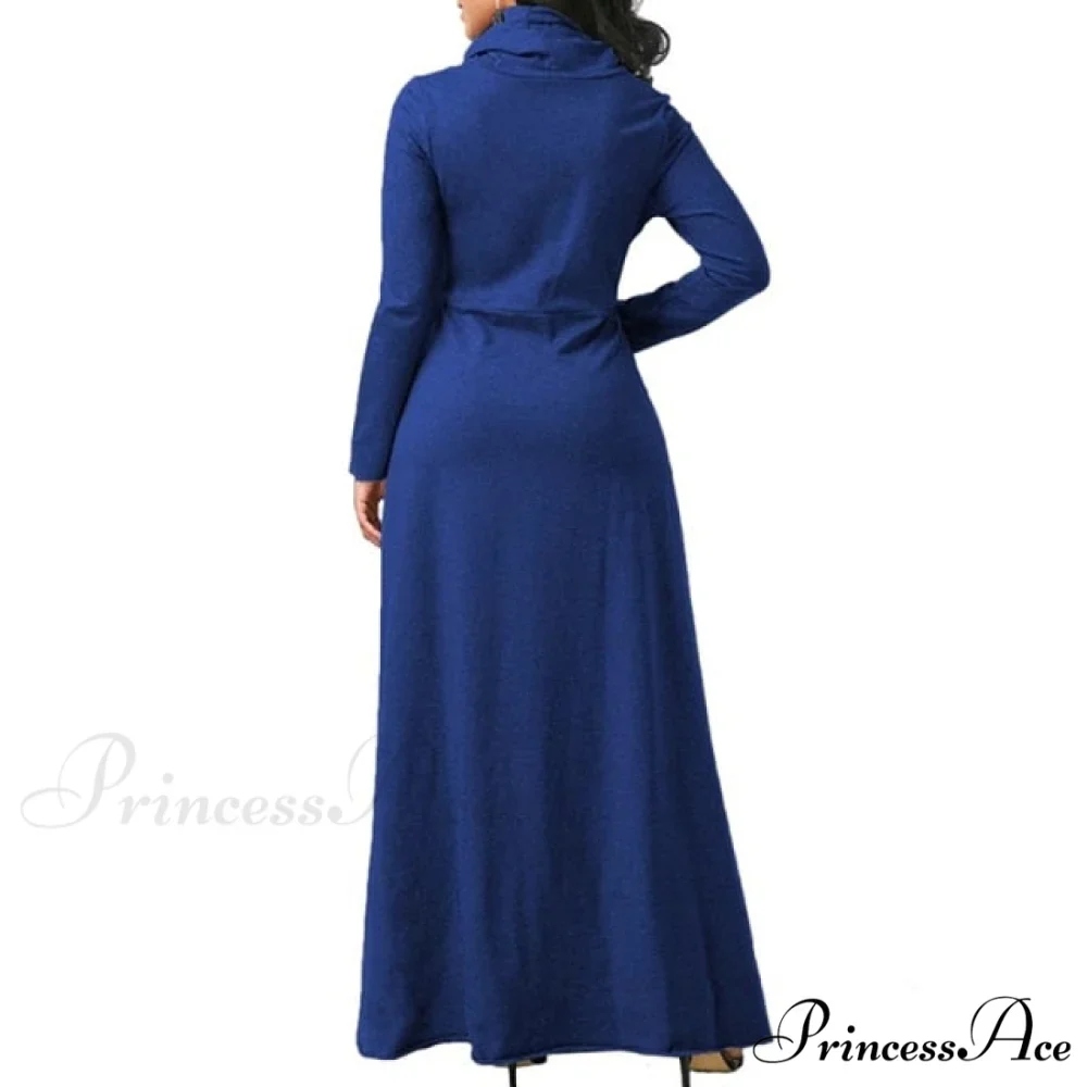 Warm High Collar Women Long-sleeved Dress - Image 3