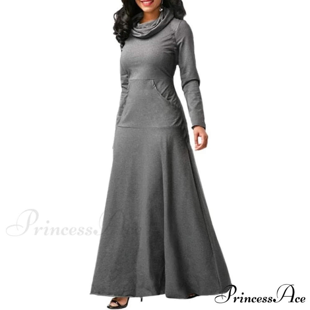 Warm High Collar Women Long-sleeved Dress - Image 4