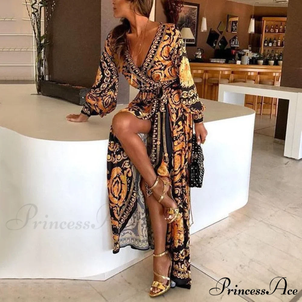 Sexy Glitter Deep V Neck Print Party Dress - Image 3